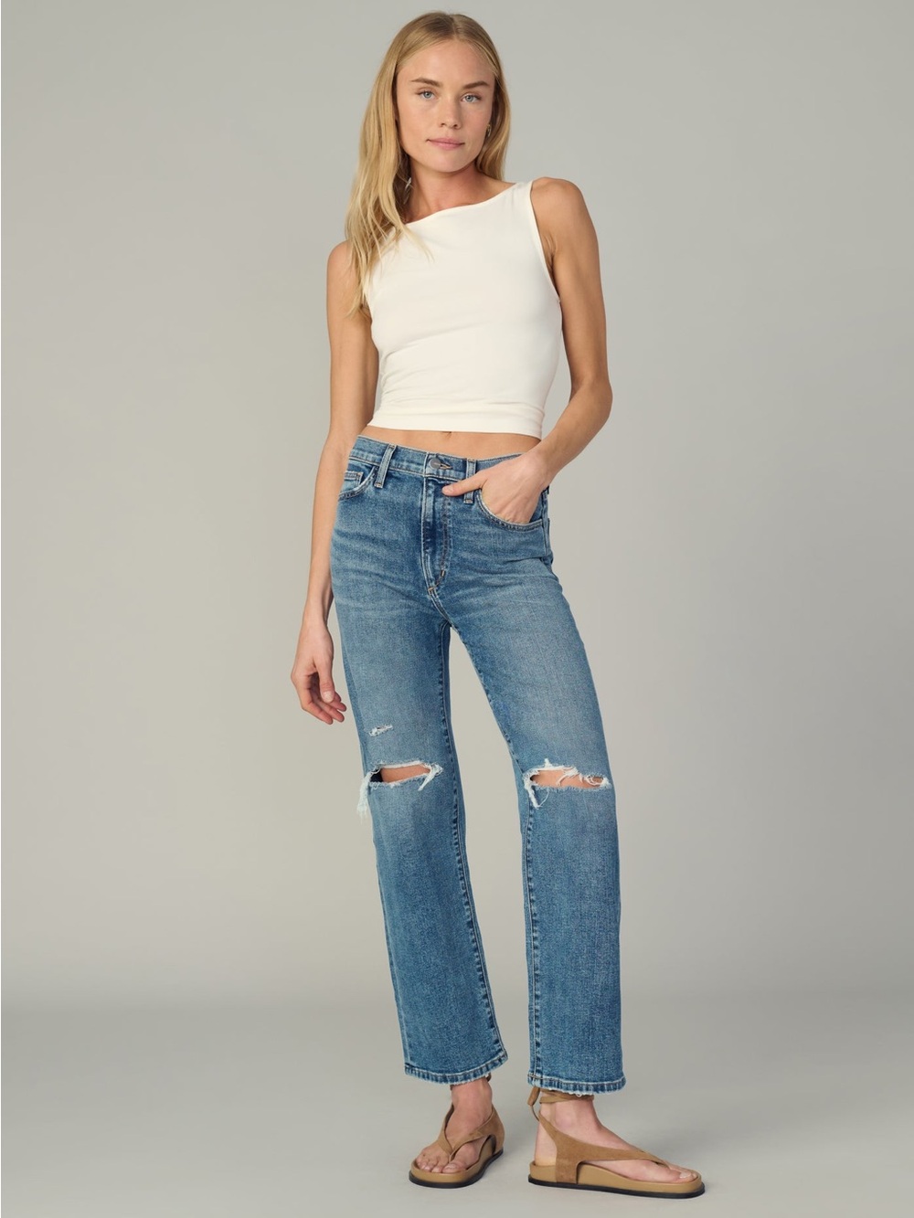 Joe’s Jeans The Blake Ultra High Rise Wide Leg Distressed Denim in Charismatic